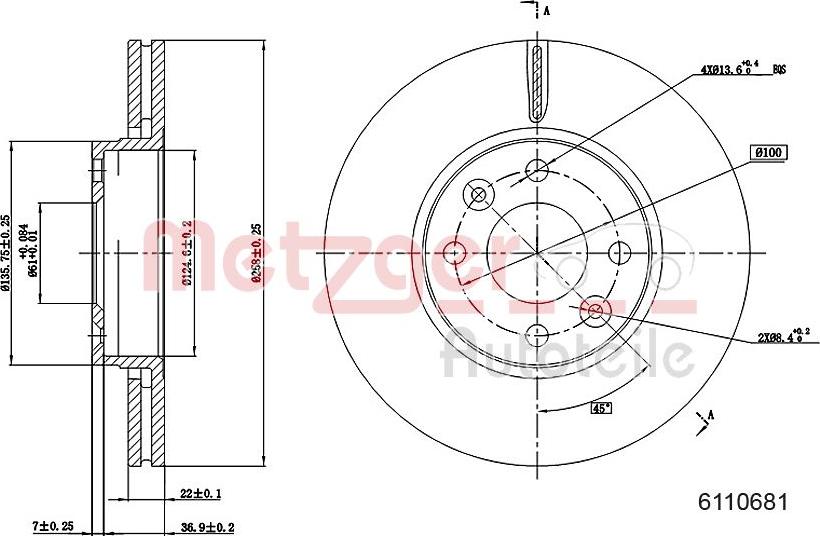 Metzger 6110681 - Спирачен диск vvparts.bg