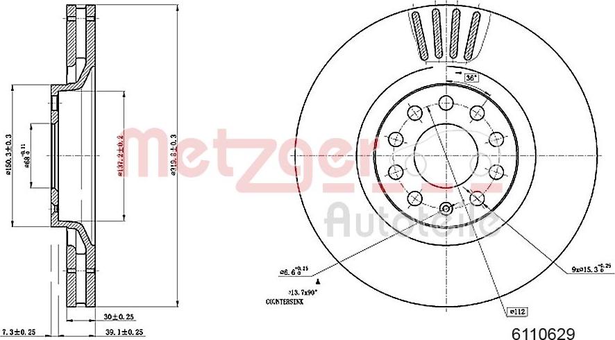 Metzger 6110629 - Спирачен диск vvparts.bg