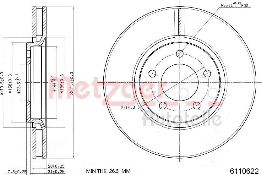 Metzger 6110622 - Спирачен диск vvparts.bg