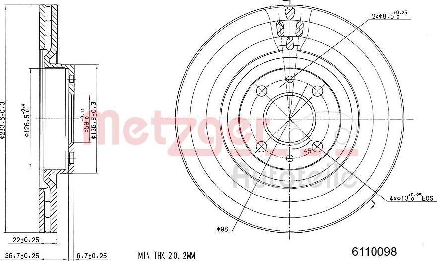 Metzger 6110098 - Спирачен диск vvparts.bg