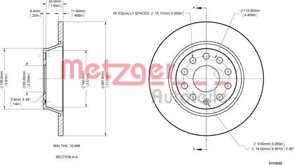 Metzger 6110046 - Спирачен диск vvparts.bg