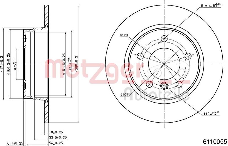 Metzger 6110055 - Спирачен диск vvparts.bg