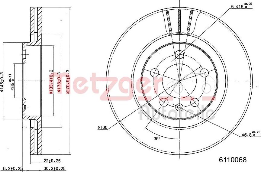 Metzger 6110068 - Спирачен диск vvparts.bg