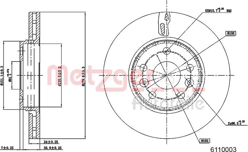 Metzger 6110003 - Спирачен диск vvparts.bg