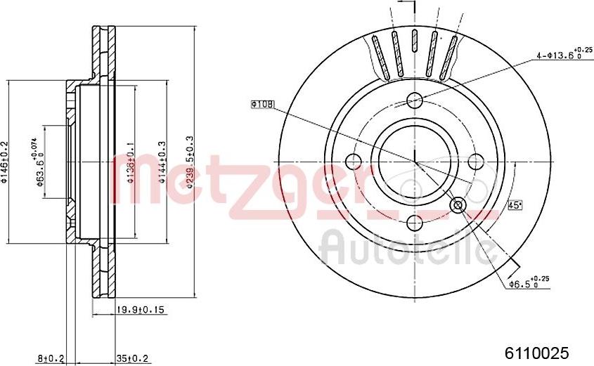 Metzger 6110025 - Спирачен диск vvparts.bg