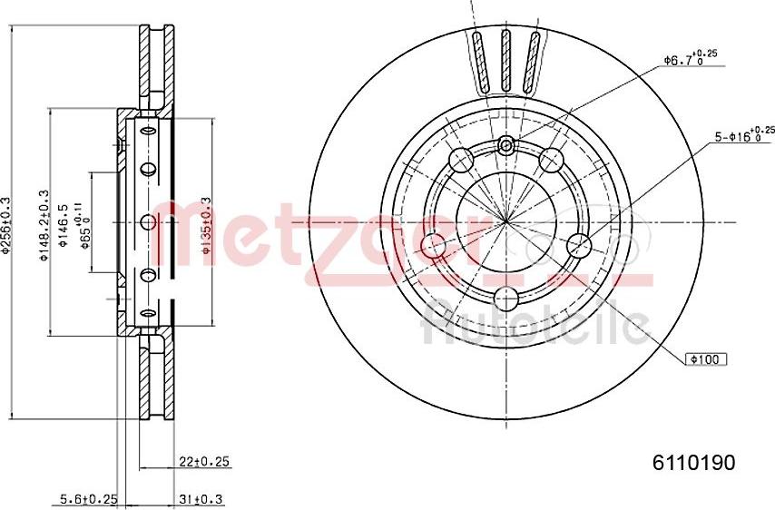 Metzger 6110190 - Спирачен диск vvparts.bg