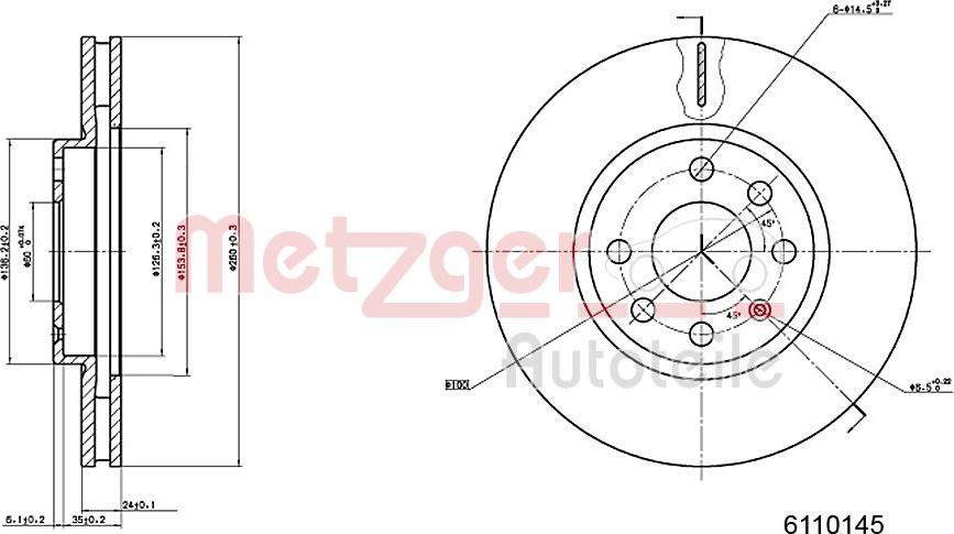 Metzger 6110145 - Спирачен диск vvparts.bg