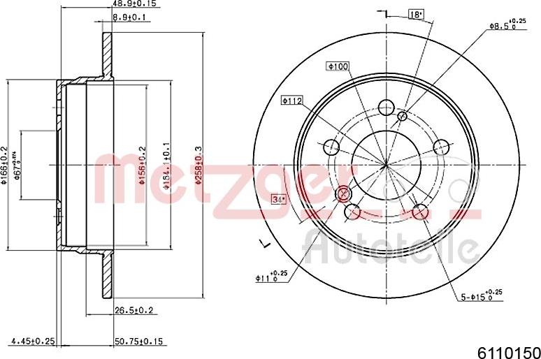 Metzger 6110150 - Спирачен диск vvparts.bg