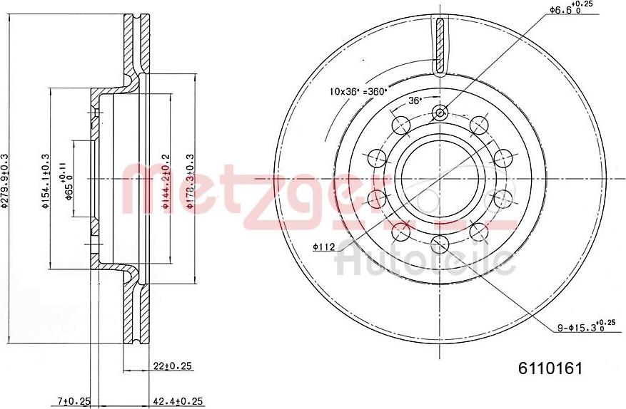 Metzger 6110161 - Спирачен диск vvparts.bg