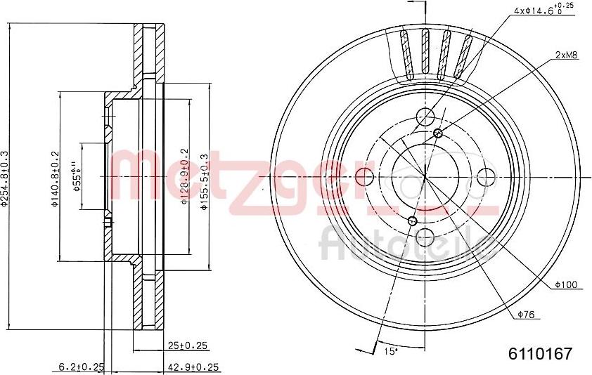 Metzger 6110167 - Спирачен диск vvparts.bg