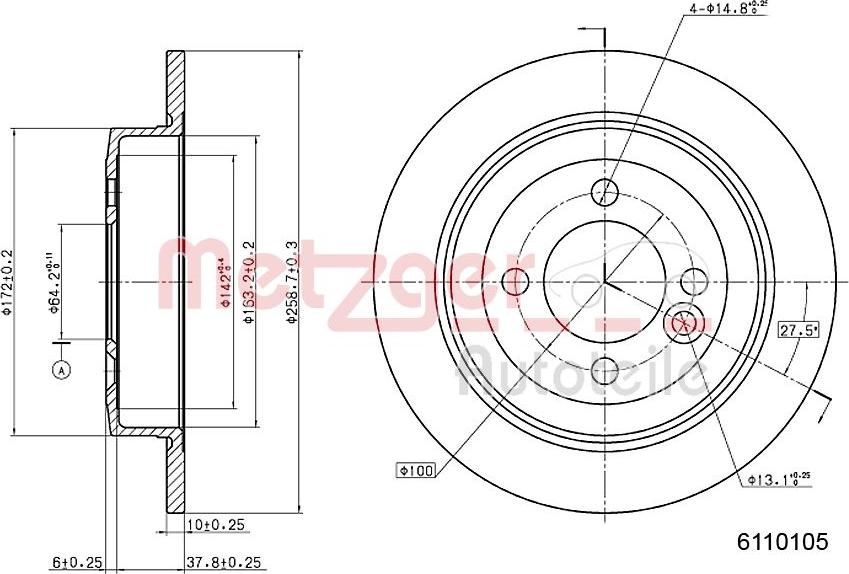 Metzger 6110105 - Спирачен диск vvparts.bg