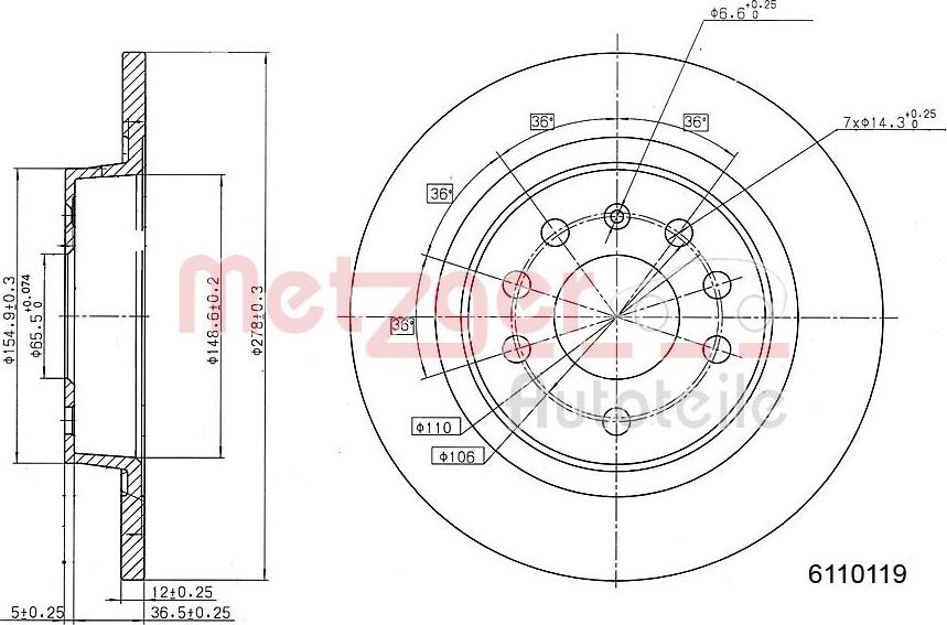 Metzger 6110119 - Спирачен диск vvparts.bg