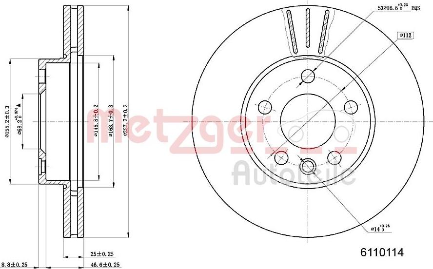 Metzger 6110114 - Спирачен диск vvparts.bg