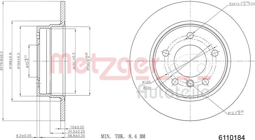 Metzger 6110184 - Спирачен диск vvparts.bg