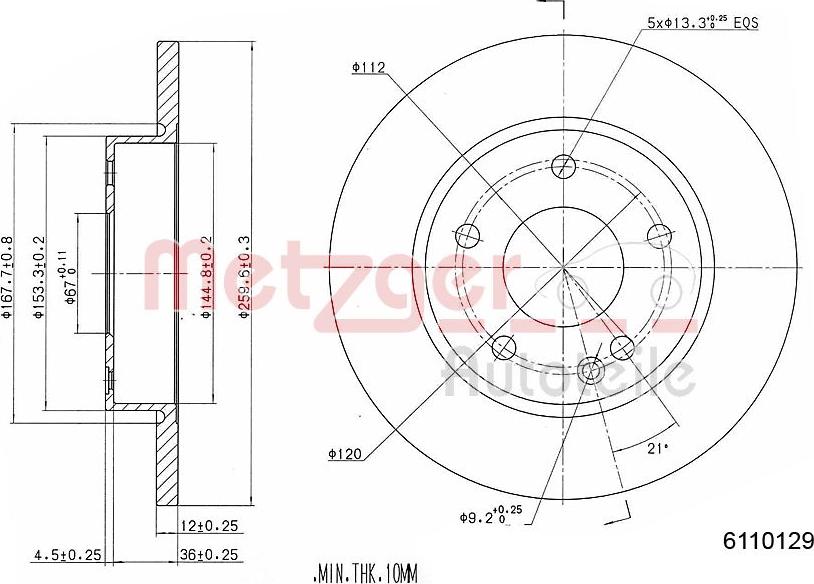 Metzger 6110129 - Спирачен диск vvparts.bg