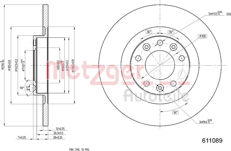 Metzger 6110890 - Спирачен диск vvparts.bg