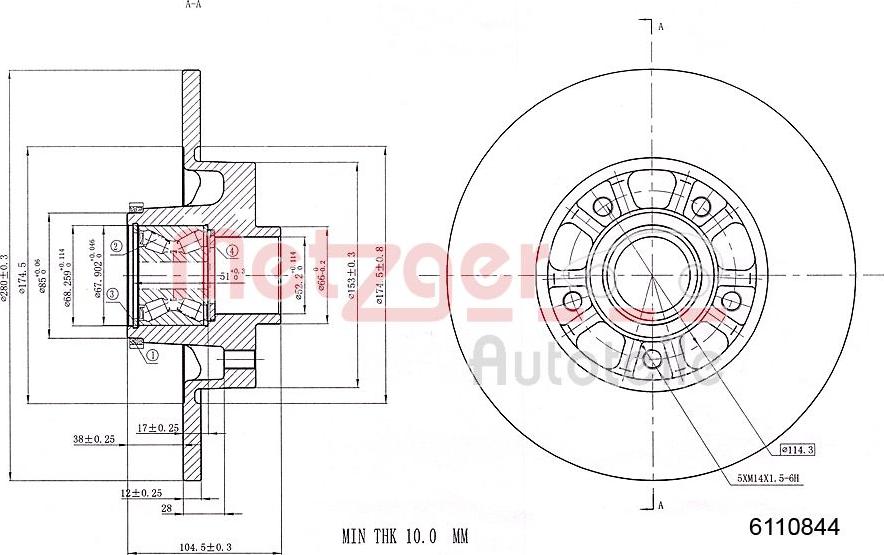 Metzger 6110844 - Спирачен диск vvparts.bg