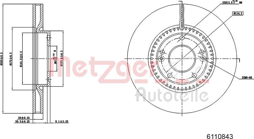 Metzger 6110843 - Спирачен диск vvparts.bg