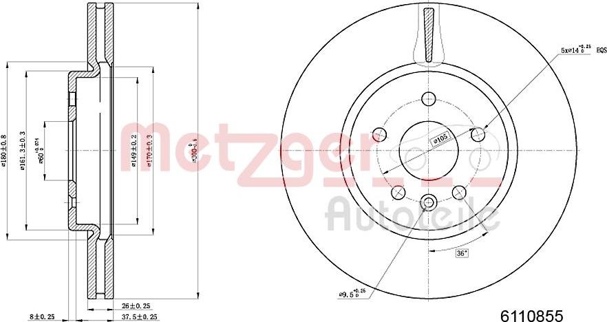 Metzger 6110855 - Спирачен диск vvparts.bg