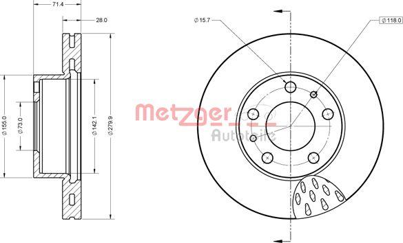 Metzger 6110851 - Спирачен диск vvparts.bg