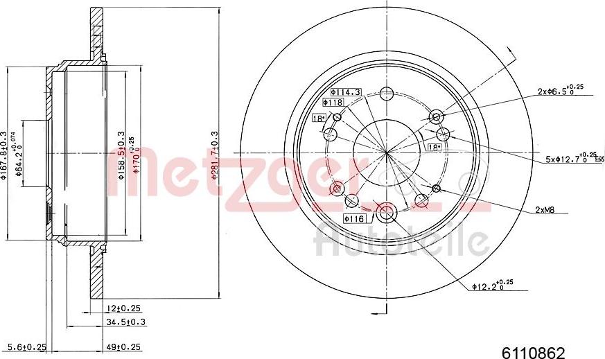 Metzger 6110862 - Спирачен диск vvparts.bg