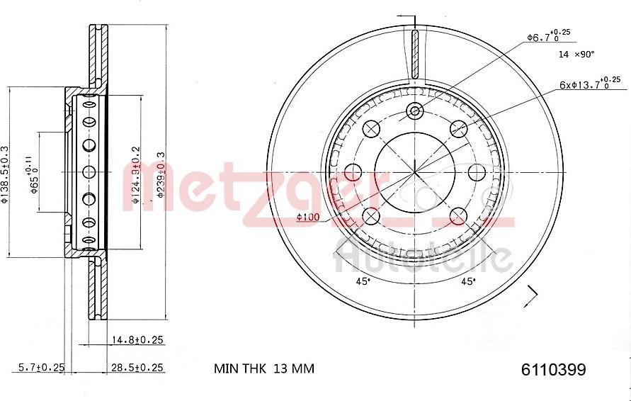 Metzger 6110399 - Спирачен диск vvparts.bg