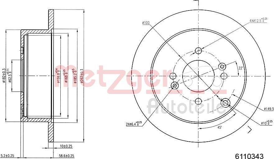 Metzger 6110343 - Спирачен диск vvparts.bg