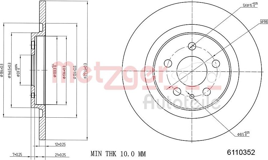 Metzger 6110352 - Спирачен диск vvparts.bg