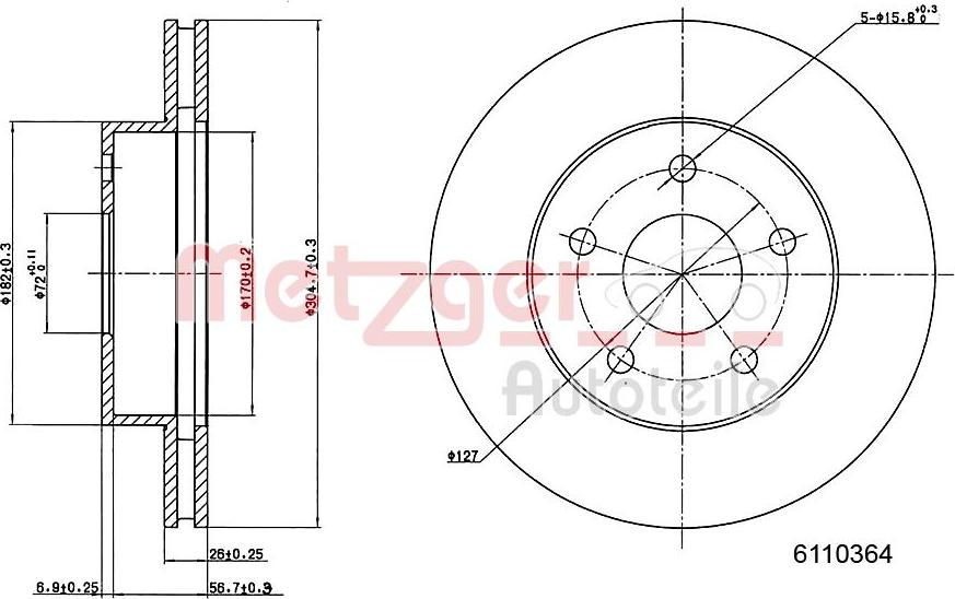 Metzger 6110364 - Спирачен диск vvparts.bg