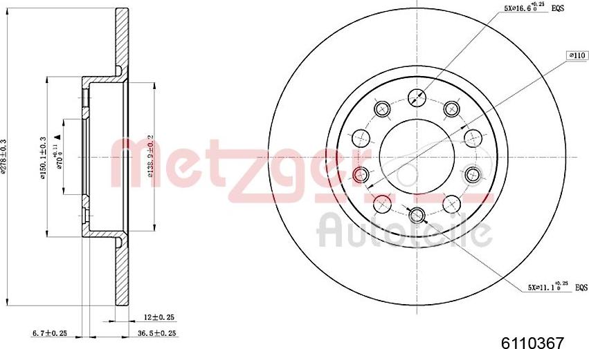 Metzger 6110367 - Спирачен диск vvparts.bg