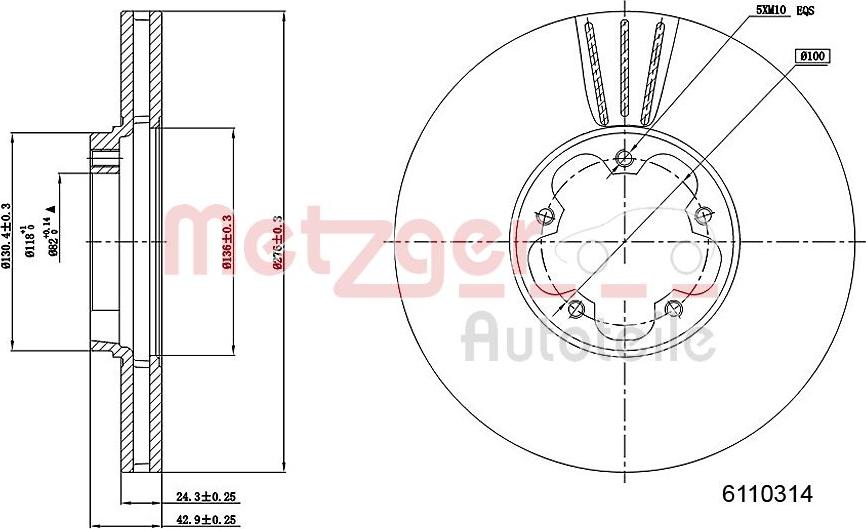 Metzger 6110314 - Спирачен диск vvparts.bg