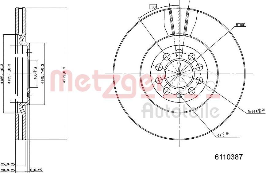 Metzger 6110387 - Спирачен диск vvparts.bg