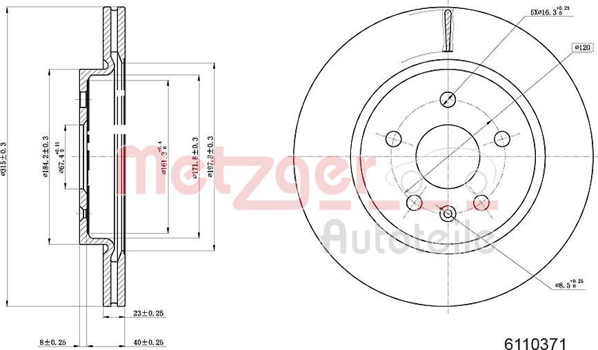 Metzger 6110371 - Спирачен диск vvparts.bg