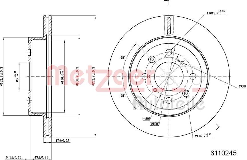 Metzger 6110245 - Спирачен диск vvparts.bg