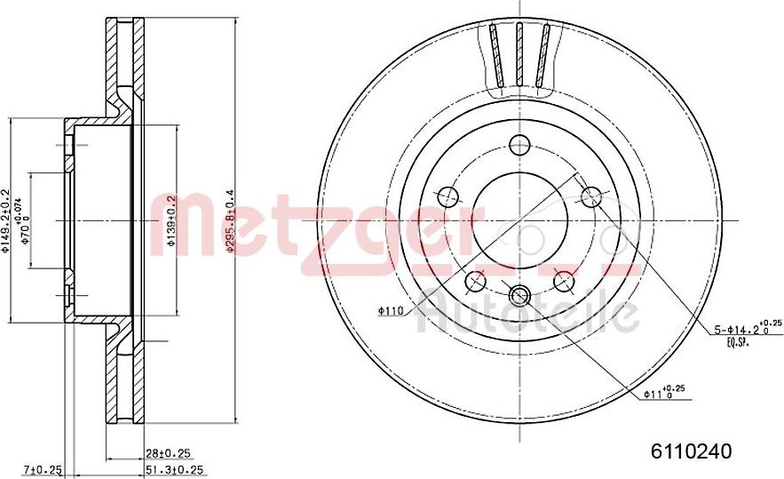 Metzger 6110240 - Спирачен диск vvparts.bg