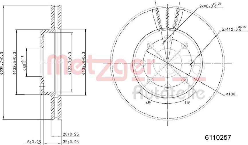 Metzger 6110257 - Спирачен диск vvparts.bg