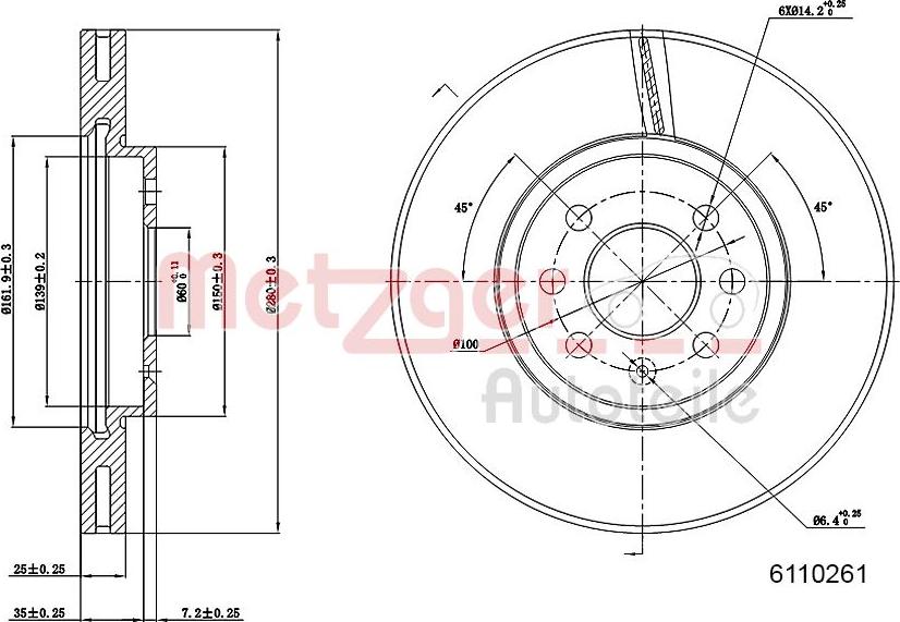 Metzger 6110261 - Спирачен диск vvparts.bg