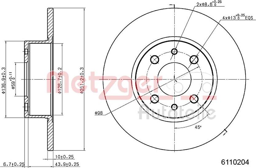 Metzger 6110204 - Спирачен диск vvparts.bg