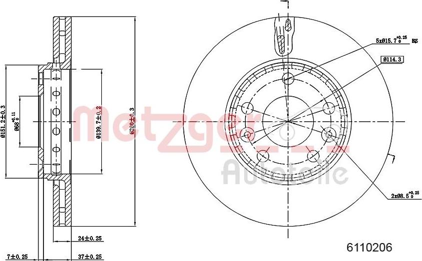 Metzger 6110206 - Спирачен диск vvparts.bg