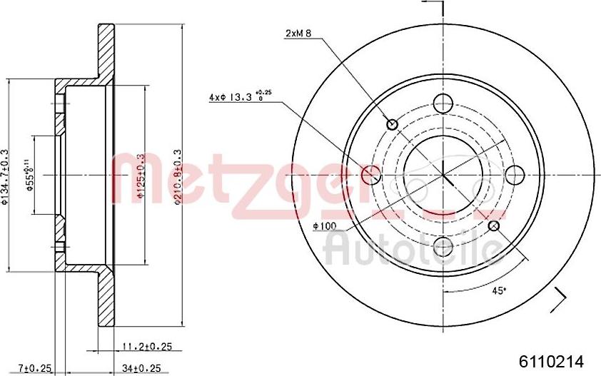 Metzger 6110214 - Спирачен диск vvparts.bg