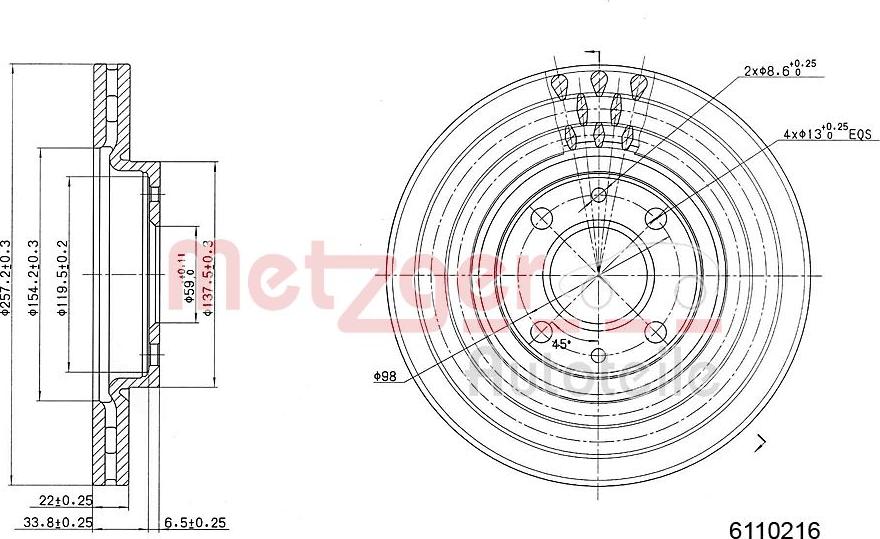 Metzger 6110216 - Спирачен диск vvparts.bg