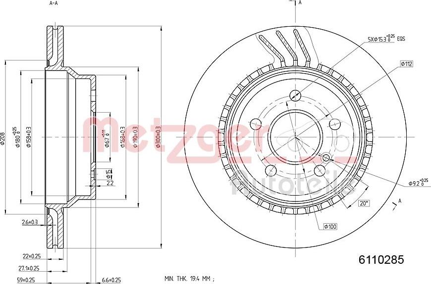 Metzger 6110285 - Спирачен диск vvparts.bg