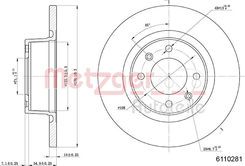 Metzger 6110281 - Спирачен диск vvparts.bg