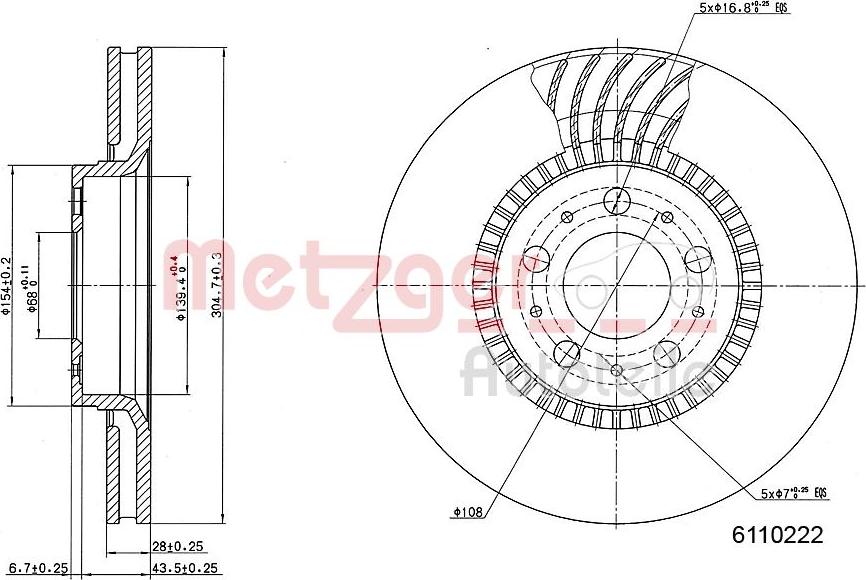 Metzger 6110222 - Спирачен диск vvparts.bg