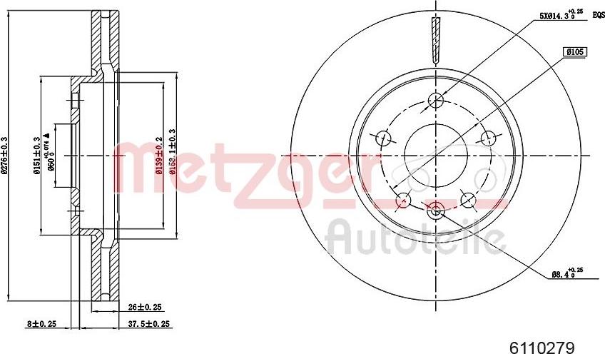Metzger 6110279 - Спирачен диск vvparts.bg