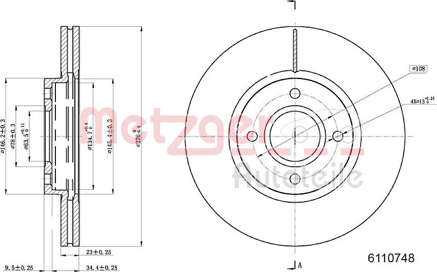 Metzger 6110748 - Спирачен диск vvparts.bg