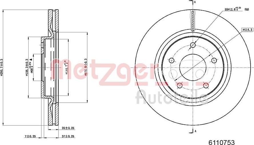 Metzger 6110753 - Спирачен диск vvparts.bg