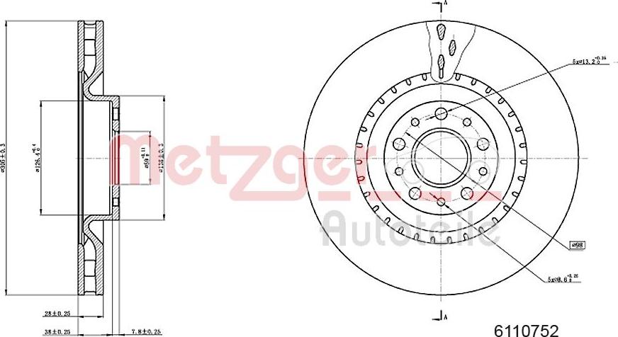 Metzger 6110752 - Спирачен диск vvparts.bg