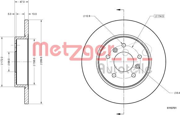 Metzger 6110761 - Спирачен диск vvparts.bg