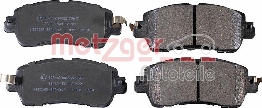 Metzger 1170991 - Комплект спирачно феродо, дискови спирачки vvparts.bg